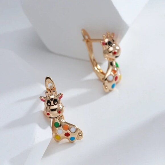 Rose Gold Plated Giraffe Ear Stud Earrings - Picture 2 of 7